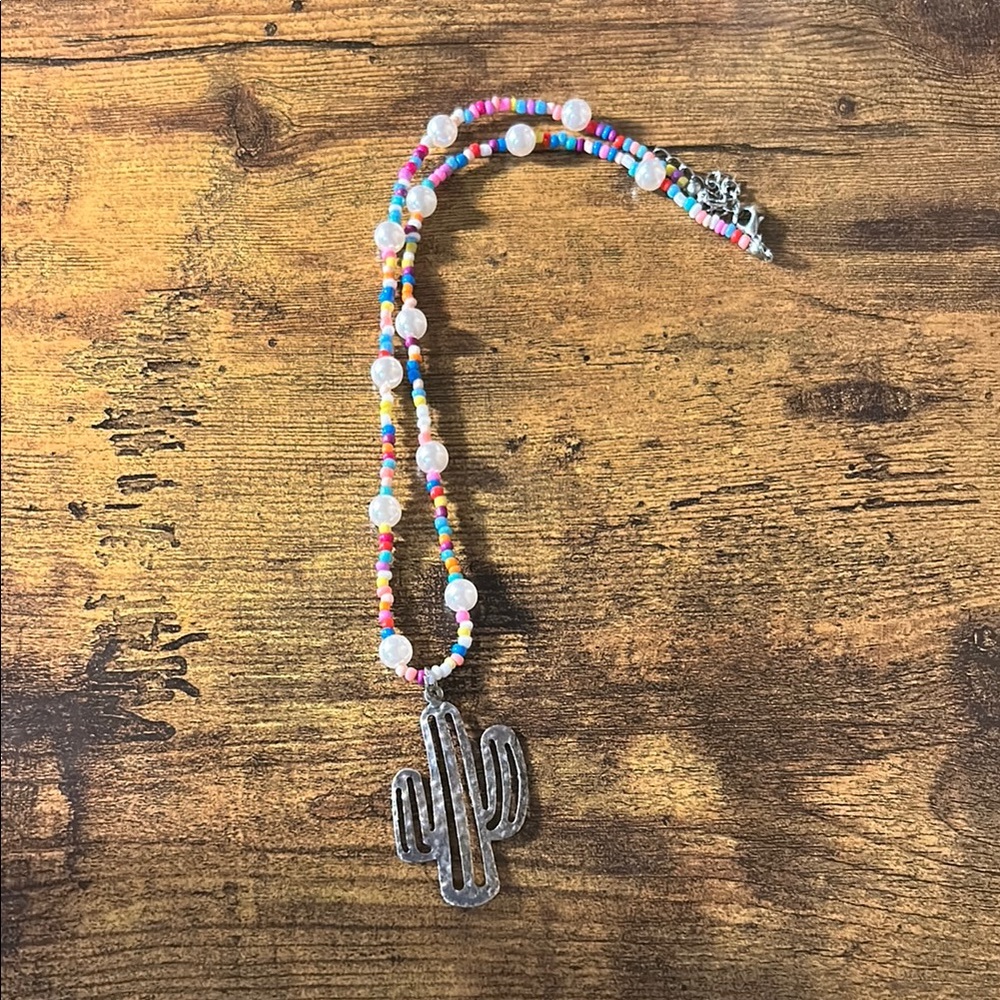 Colorful Beaded Cactus Necklace